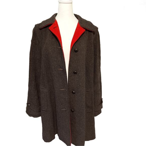 Vintage Signature Miss Harwood Single Breast Wool Coat Gray w/ Red Size Large - Picture 2 of 12